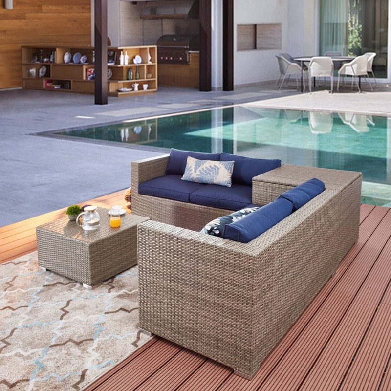Hermosa 4 piece wicker patio set with cushions cheap