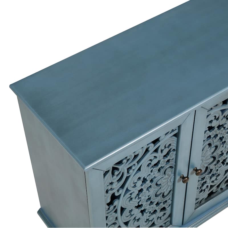 TV Stand Sideboard, Buffet Cabinet with Floral Carvings, Wood Storage Cabinet with Adjustable Shelves