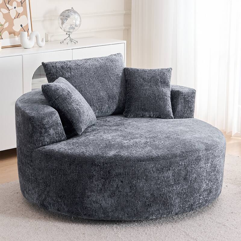 Round Accent Chair, 360 Swivel Chenille Barrel Chair, Fluffy Modern Sleeper for Living Room, Bedroom, Reading Room and Lounge