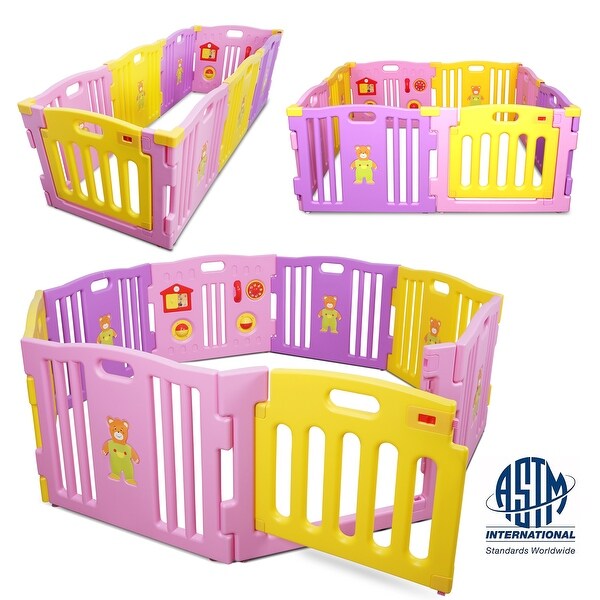 Kidzone Kids Play Center Playpen 8Pcs Safety Gate ASTM Certified Pink - standard