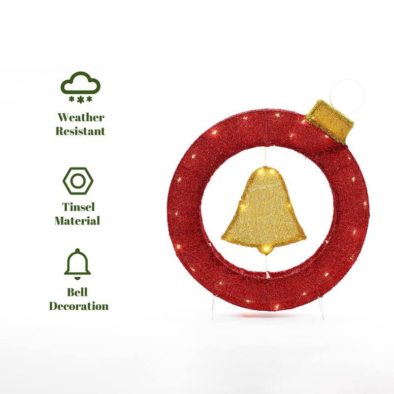 1.9Ft Tall Ornament and Bell Wreath Outdoor Holiday Decoration with