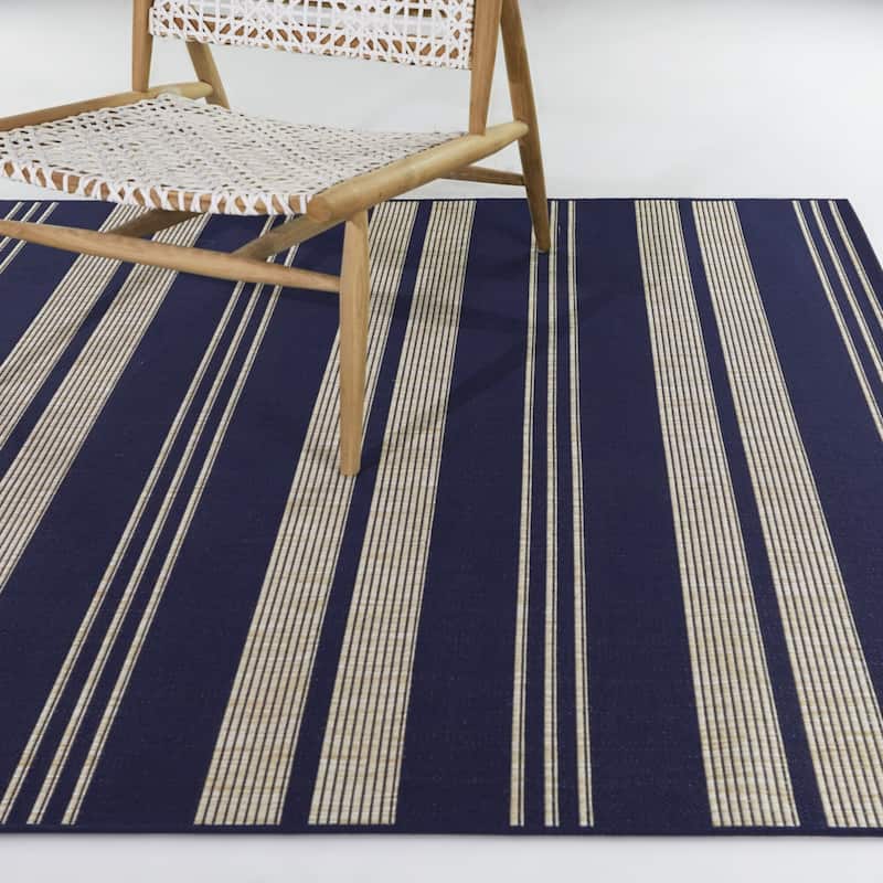 Marvin Striped Patio Area Rug - 5'3" x 7' - Navy Blue