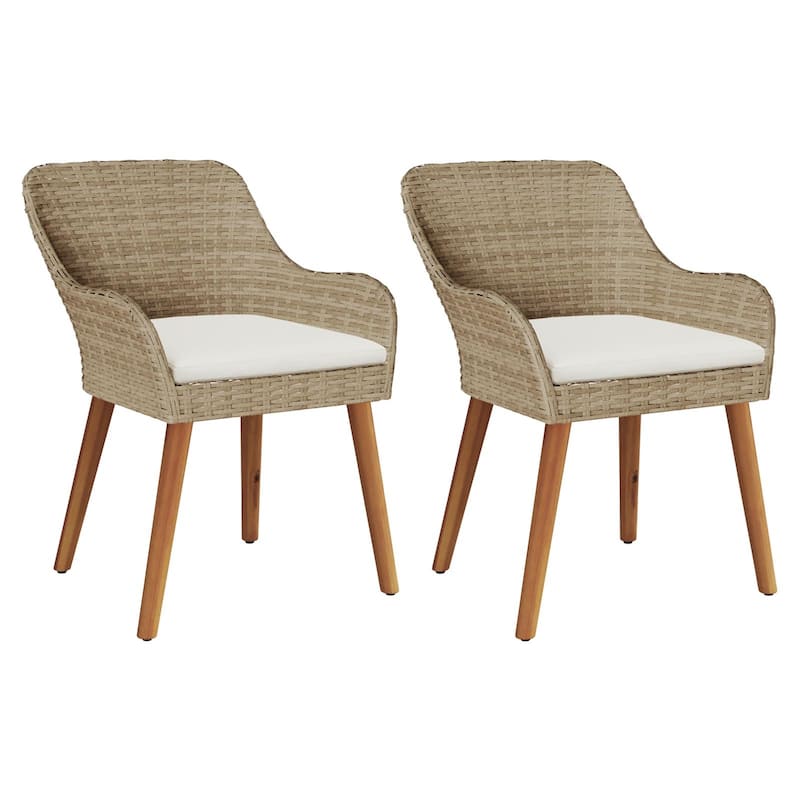 vidaXL Patio Chairs 2 Pcs Patio Wicker Dining Chair with Cushions Poly Rattan - 21.7 x 24.6 x 32.3