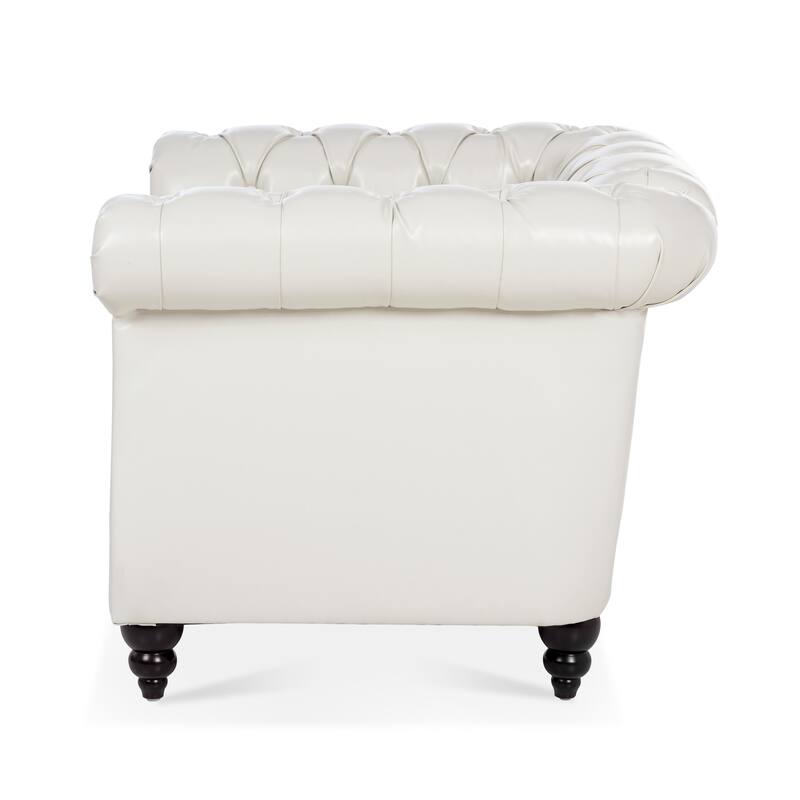 Compact PU Leather Sofa with Pocket Springs and Birch Wood Legs for Living Room and Guest Rooms