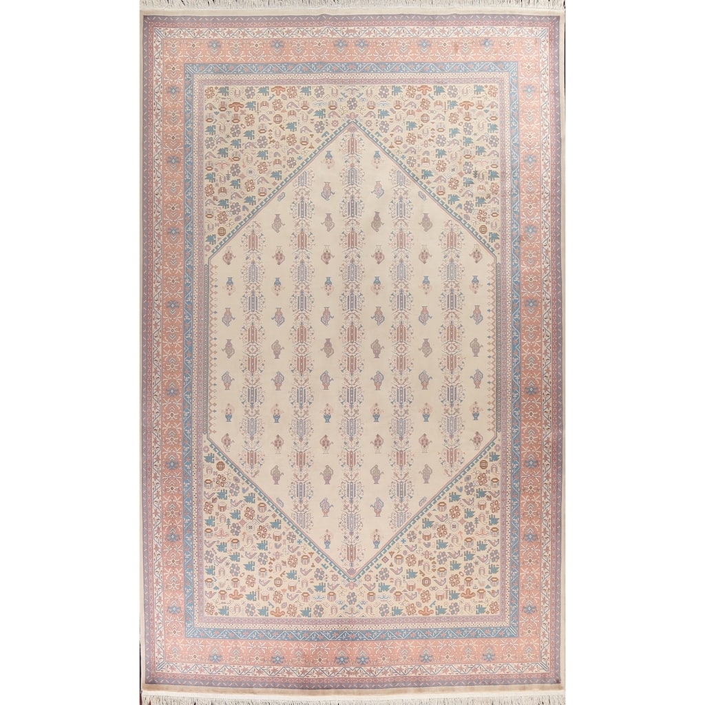 Large Vegetable Dye Art Deco Oriental Area Rug Handmade Wool Carpet - 9'11" x 14'3"