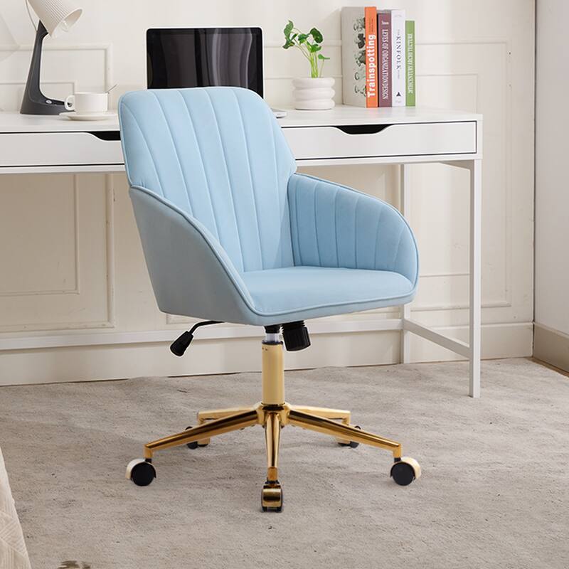 Comfortable Vanity Chair Visitor Chair with Lumbar Support, Baby Blue Ergonomic Swivel Chair Computer Chair with Backrest