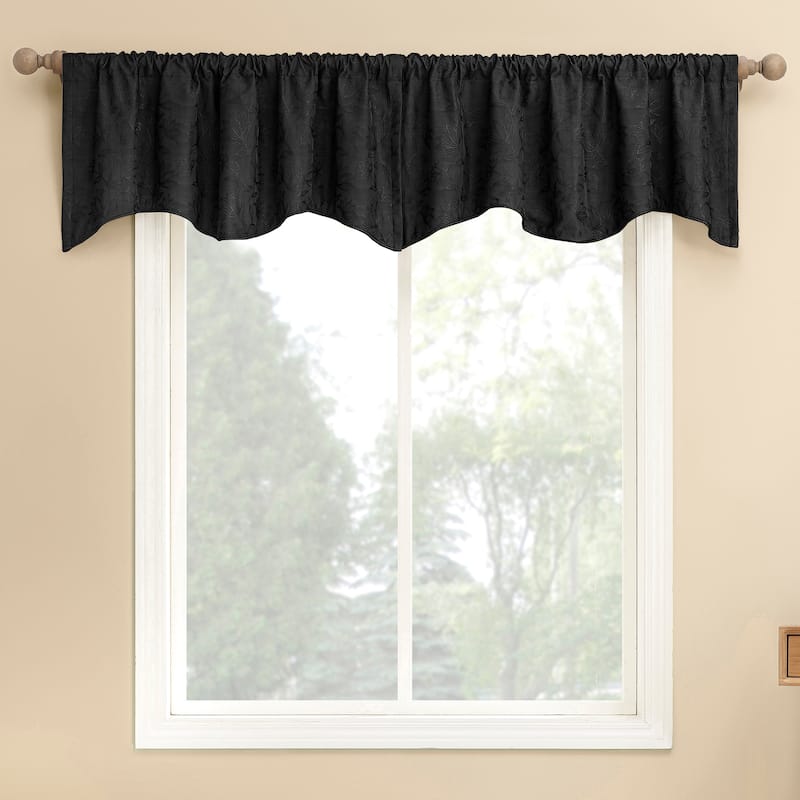Sun Zero Bronte Floral Jacquard Total Blackout Rod Pocket 1-Piece Curtain Valance - 50" x 18" - Black