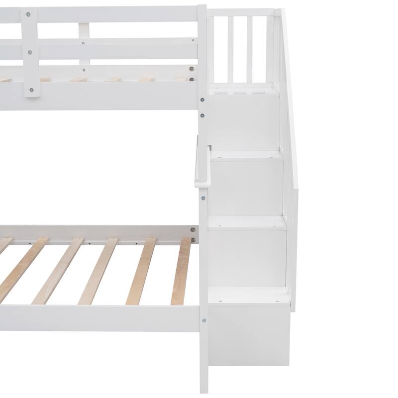 Nestfair White Stairway Full Over Full Bunk Bed with Storage and Guard ...
