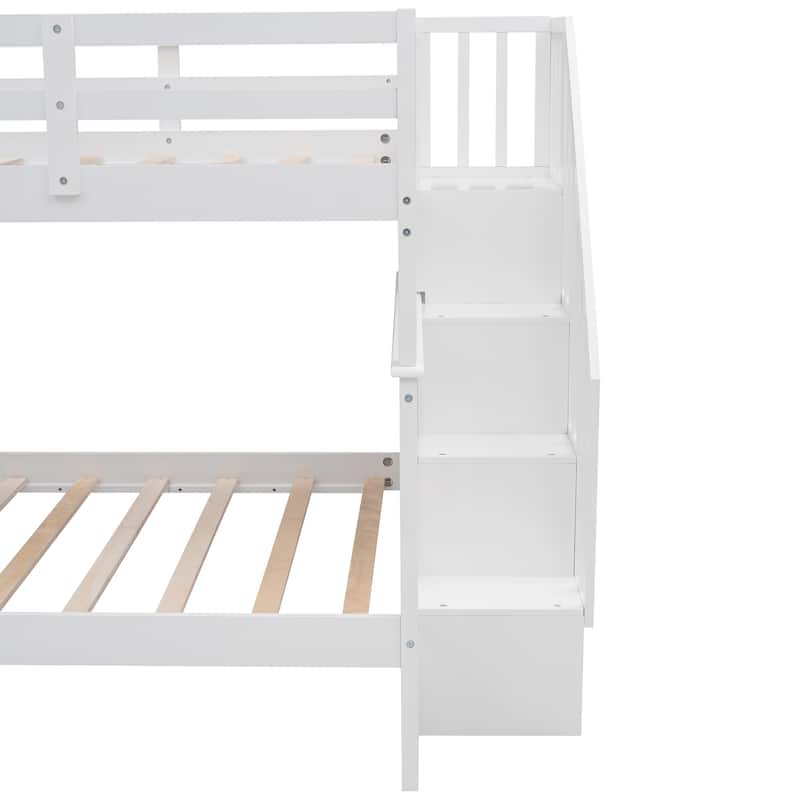 Stairway Full-Over-Full Bunk Bed With Storage And Guard Rail For Bedroom,Dorm,White Color