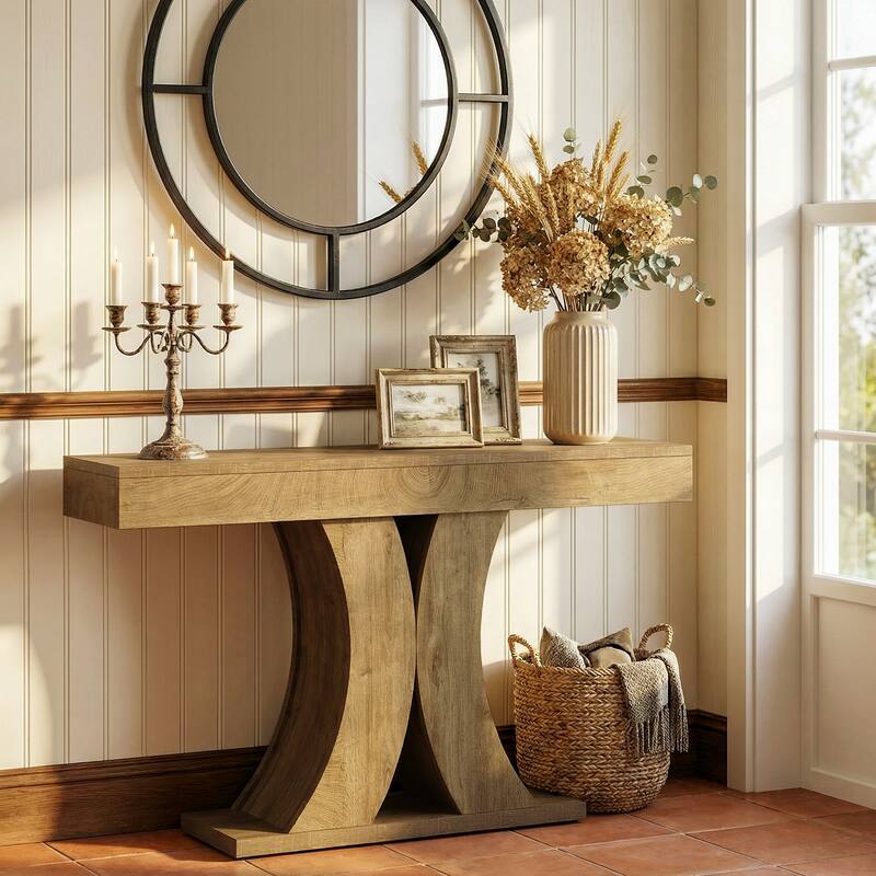 59 Inch Farmhouse Console Table for Entryway, Wooden Rectangular Sofa Table Behind the Couch - 59.06" L x 13.78" W x 33.46" H