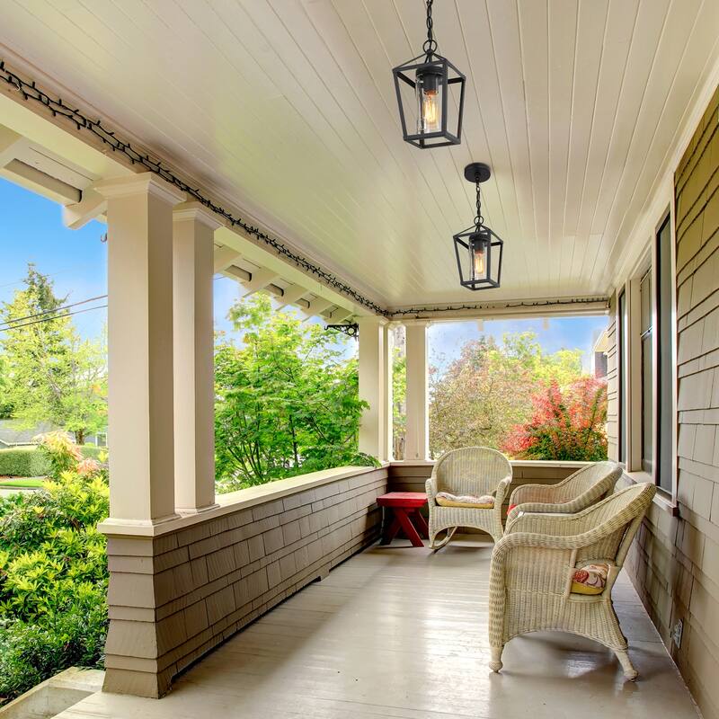 Mufy 1-light Black Lantern Outdoor Hanging Pendant Light Dimmable Exterior Lighting Balcony Porch