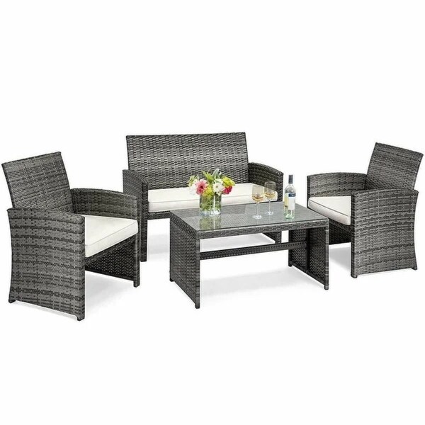 4 Pc Rattan Patio Furniture Set Garden Sofa Cushioned Seat Mix