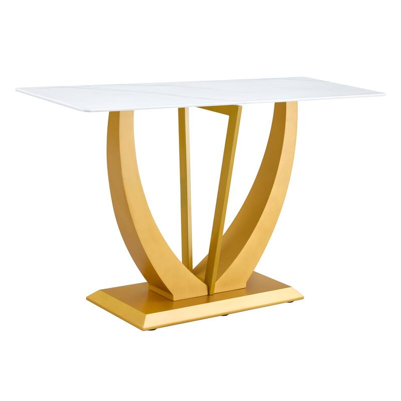 wooden console table with O-shape legs