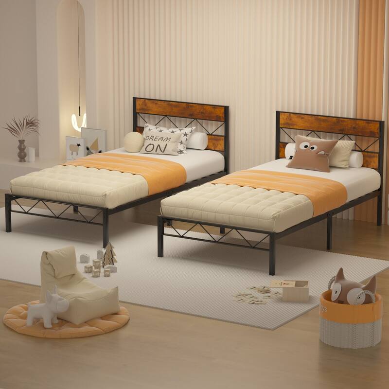 VECELO 2-Pack Heavy Duty Twin Size Metal Bed Frame No Box Spring Needed 450 lbs Capacity Ideal for Kids Apartments Dorm Rooms