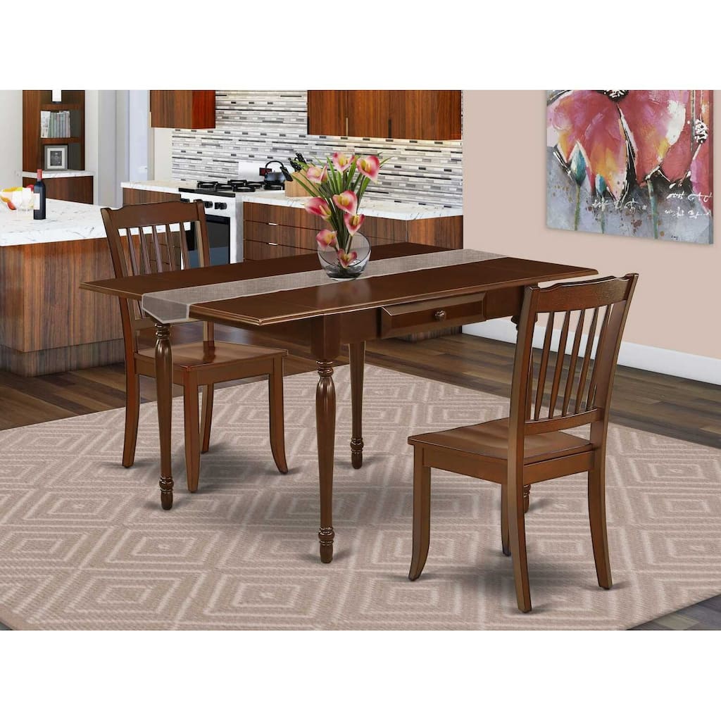 HomeStock 3-Piece Mahogany Finish Solid Wood Top With Dropleaf Dining Table Set