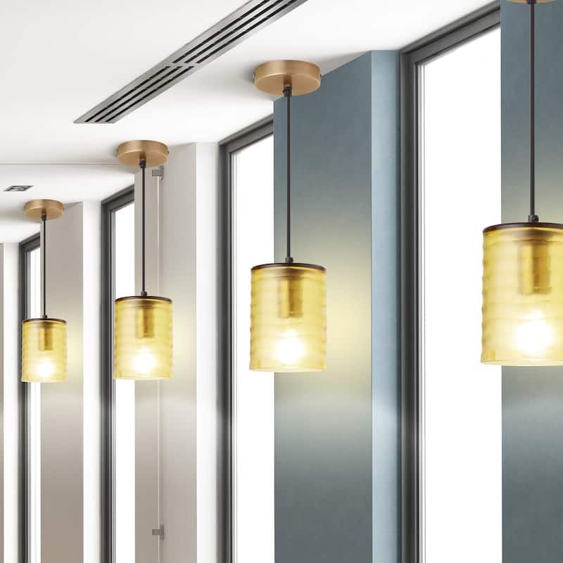 Sydney River of Goods Gold Metal and Amber Hand Blown Glass 5-Inch Pendant Light with Adjustable Hanging Cord - 5" x 5" x 62"