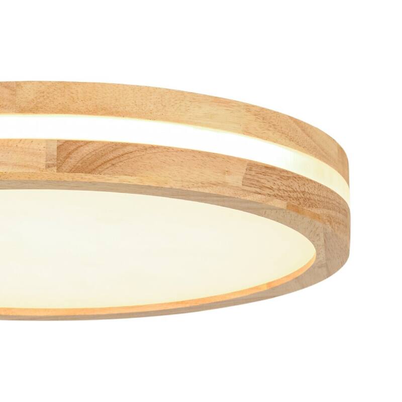 Coastal-style Circular Nested Halo Wood Dimmable LED Flush Mount - 15.7 in