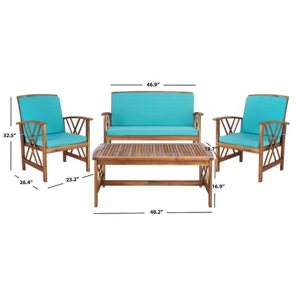dimension image slide 4 of 8, SAFAVIEH Fontana 4-piece Acacia Solid Wood Outdoor Conversation Patio Set