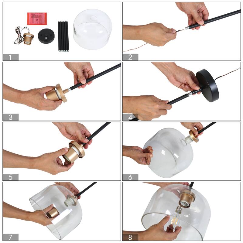 Modern Black Gold Pendant Clear Glass Kitchen Island Light Bowl-Shape Shade for Dining Room