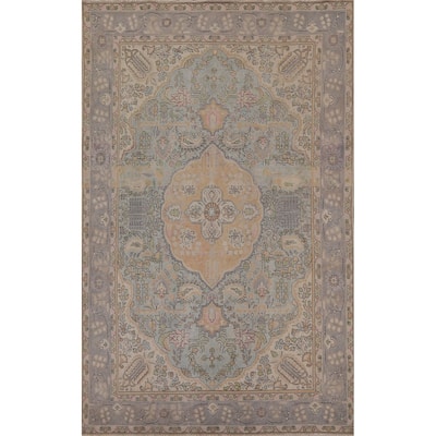 Antique Distressed Tabriz Persian Rug Home Decor Handmade Wool Carpet - 6'5" x 9'7"