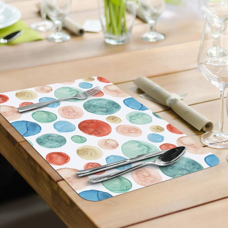 Color Patterns 4 Pack Reversible Easy Care Flexible Plastic Placemats Made in The USA BPA Free Easily Wipes Clean