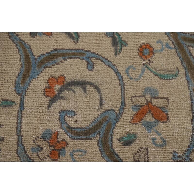 Hand Knotted Oriental 100% Wool Carpet Traditional Floral Beige & Ivories Tabriz Area Rug - 10' 1'' X 6' 10''