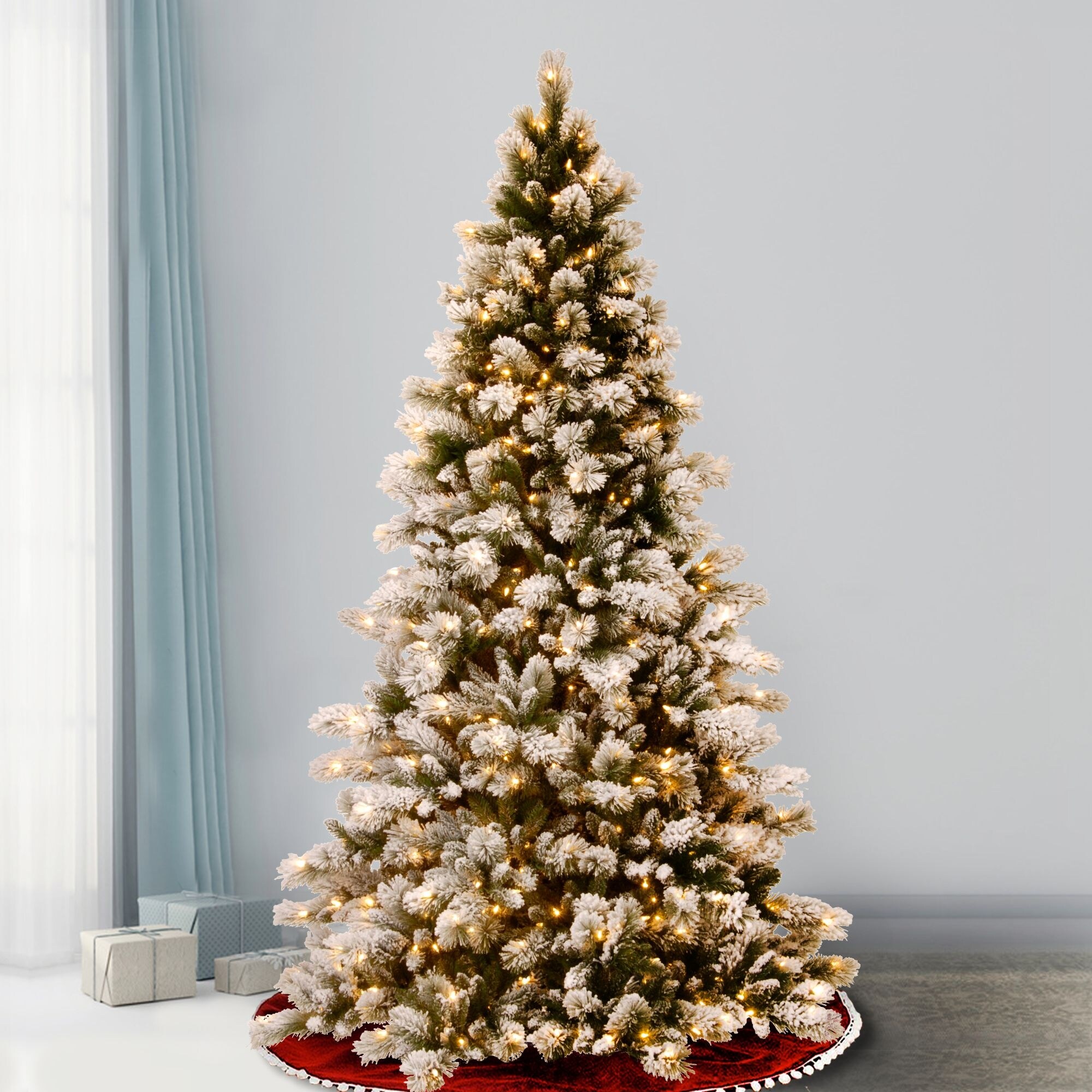 7.5' Snowy Westwood Pine Flocked Artificial Tree Clear