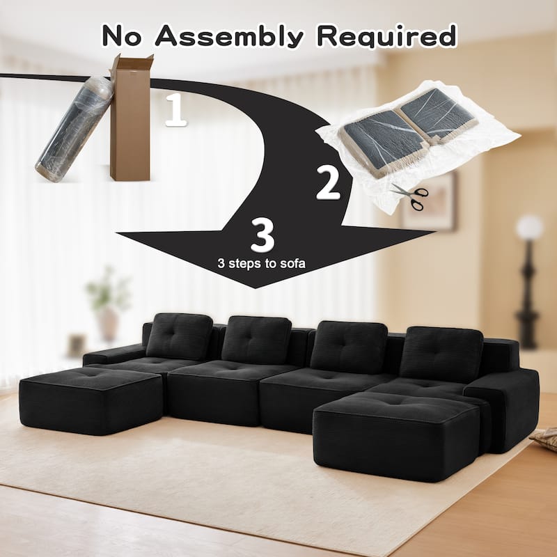 153" Modular Corduroy Sectional Sofa, U-Shaped Couch with Ottoman