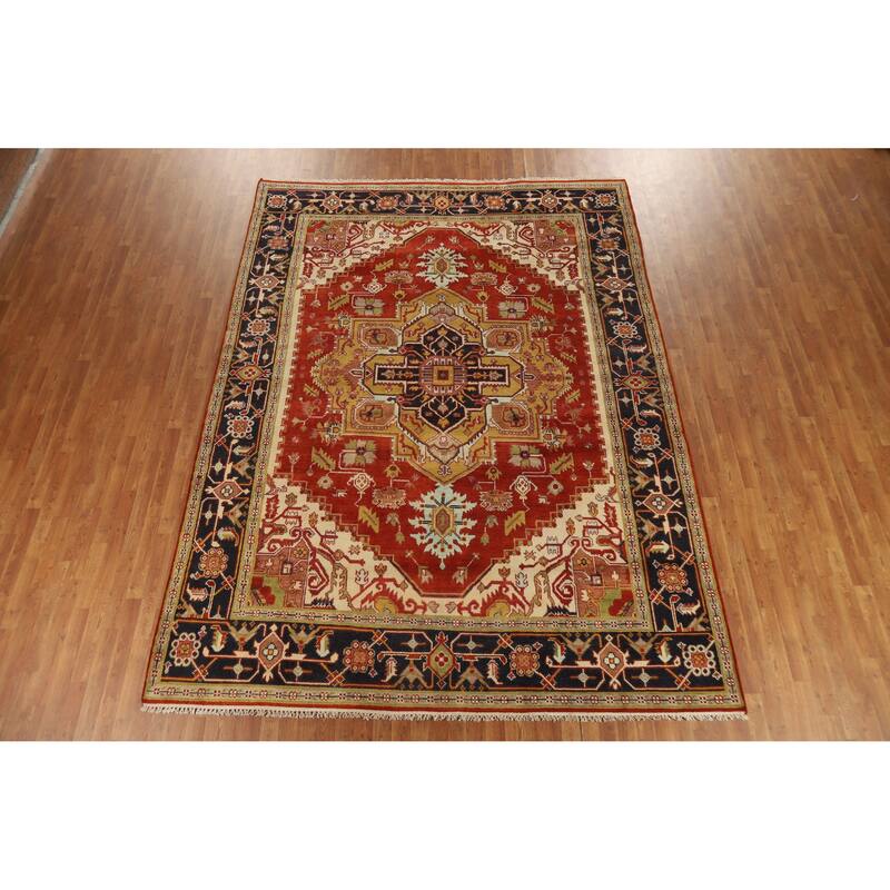 Hand Knotted Oriental 100% Wool Carpet Traditional Medallion Oranges & Rust Heriz (serapi) Area Rug - 11' 10'' X 8' 11''