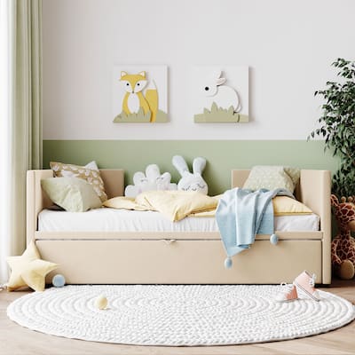 Twin Size Upholstered daybed with Pop Up Trundle