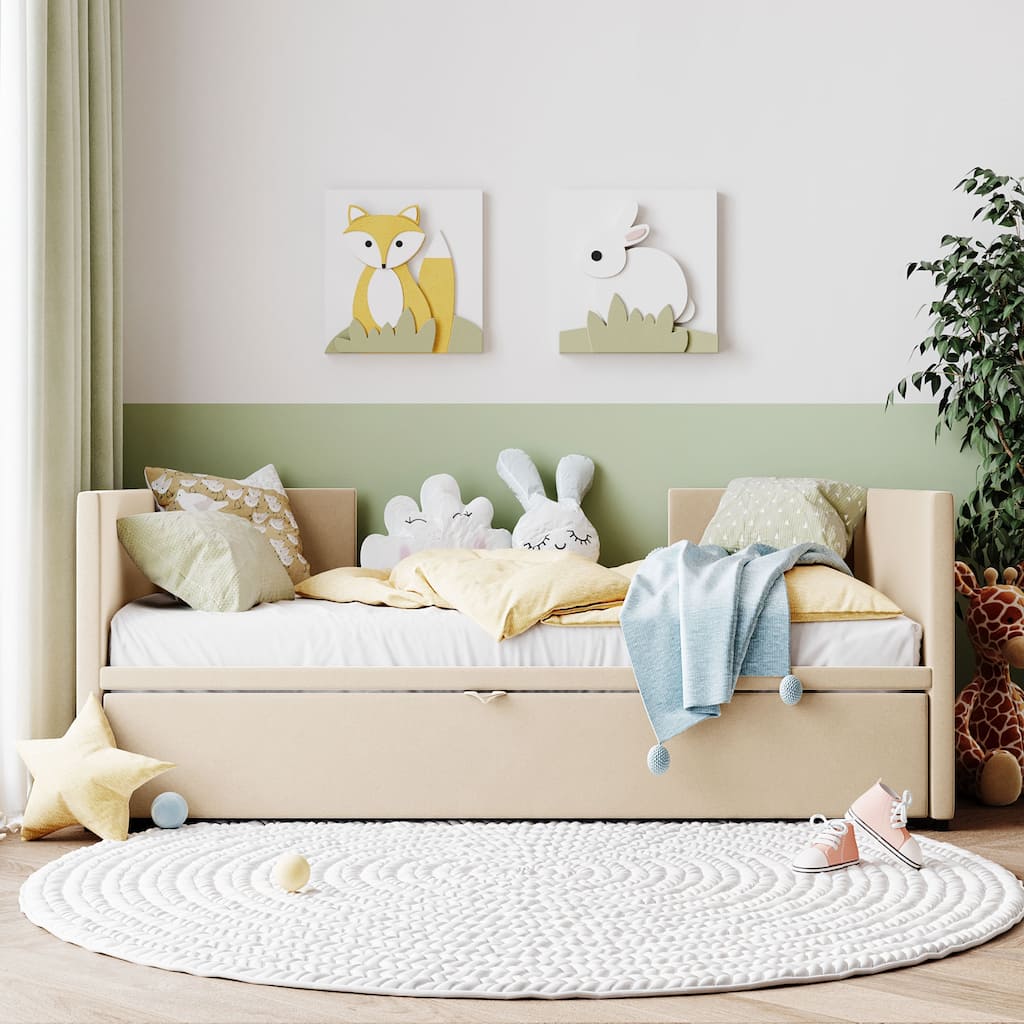 Twin Size Upholstered daybed with Pop Up Trundle