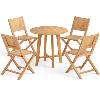 Gymax 31.5'' Patio Dining Table Round Teak Wood Dining Table w/