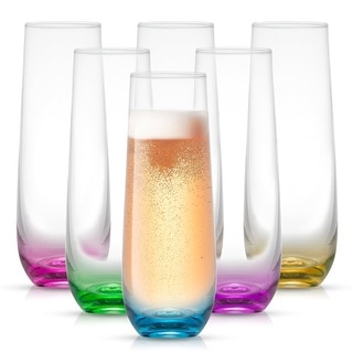 JoyJolt Hue Colored Stemless Champagne Flute Glasses 9.4 oz - Set of 6