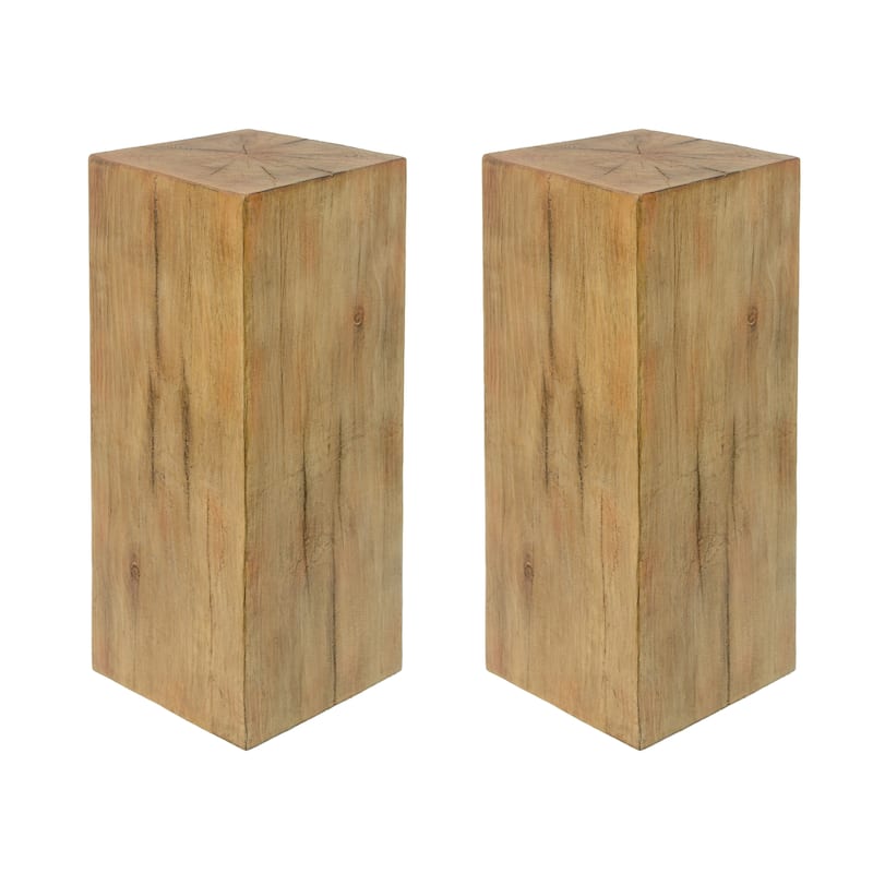 Distressed Wood-Effect End Table • Square Column Design in Multi-Height Set • Weather-Resistant for Indoor & Outdoor Decor