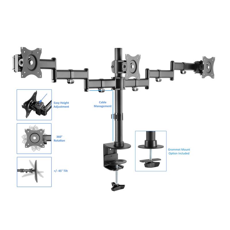 Rocelco 46 in. W White Height Adjustable Standing Desk Converter with Triple Monitor Mount and Deep Keyboard Tray
