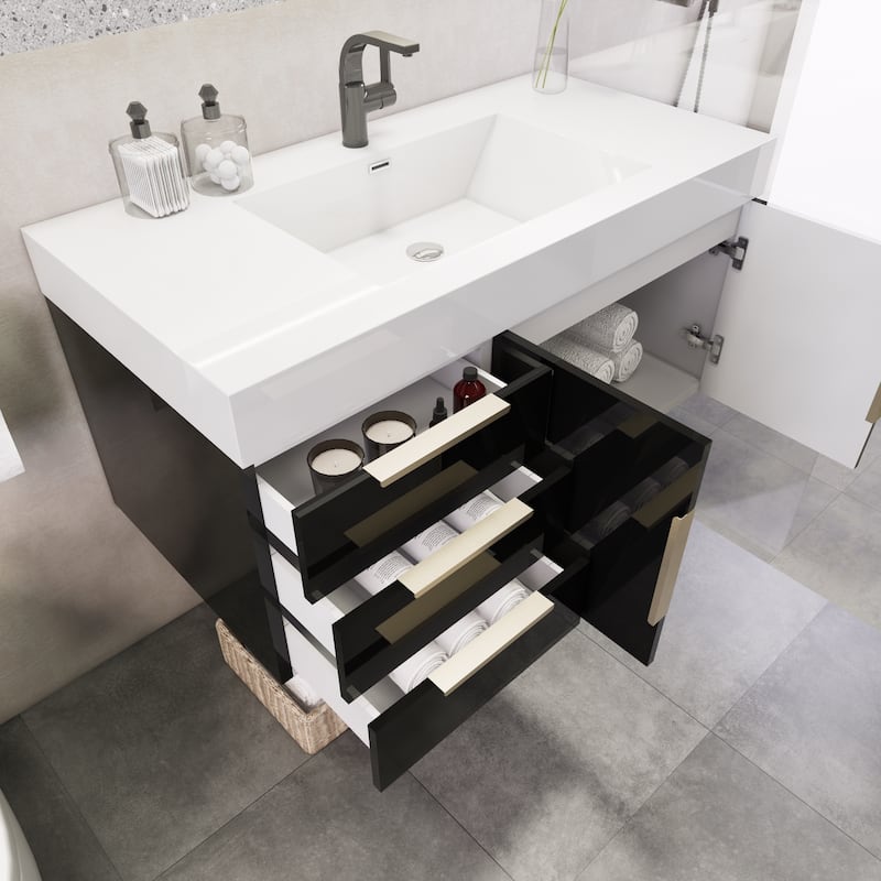 Noble 42" Wall Mounting Vanity (L Drawer) with Reinforced Acrylic Sink