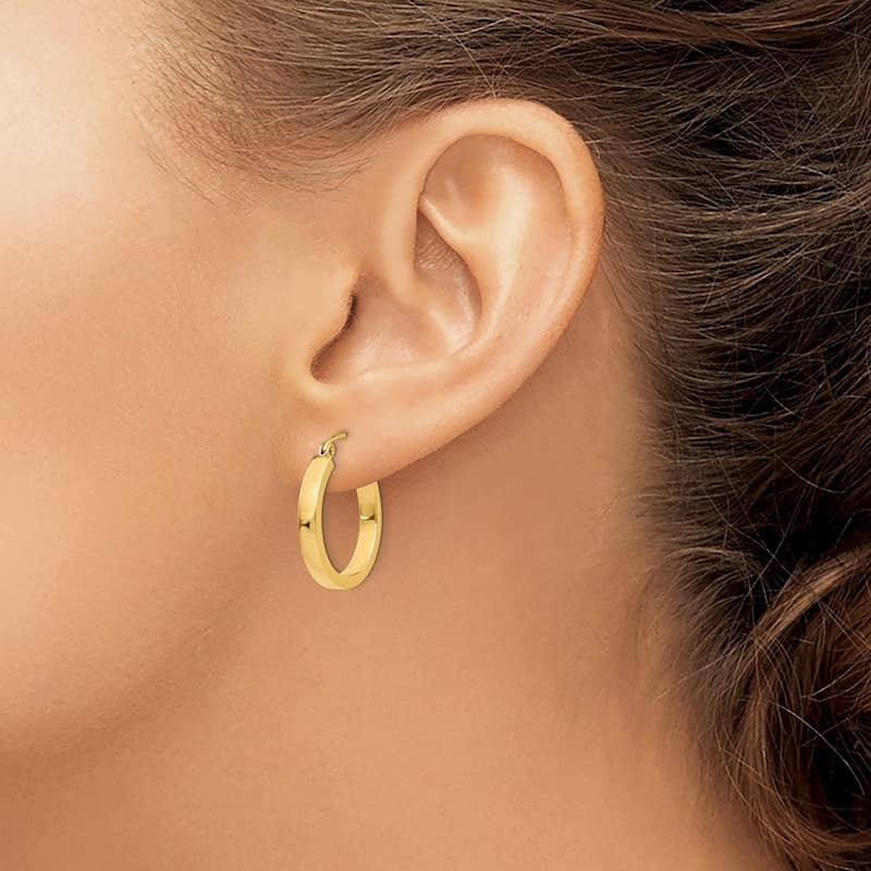 Curata 10k Yellow Gold 3mm Square Tube Hoop Earrings - Options: 20mm 25mm 30mm