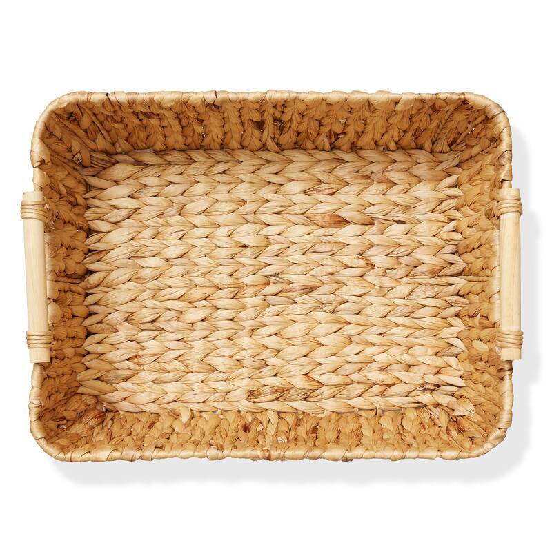 Hyacinth Seagrass Oval Storage Baskets with Wooden Handles Woven Bins