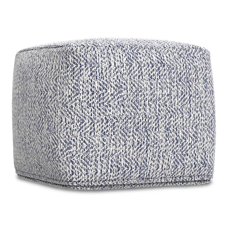 WYNDENHALL Terri 18 inch Wide Boho Square Pouf in Denim Melange Cotton