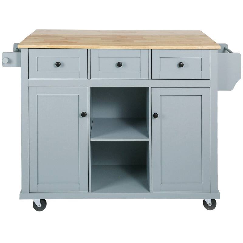Kitchen Cart with Rubber wood Drop-Leaf Countertop ,Cabinet door internal storage racks
