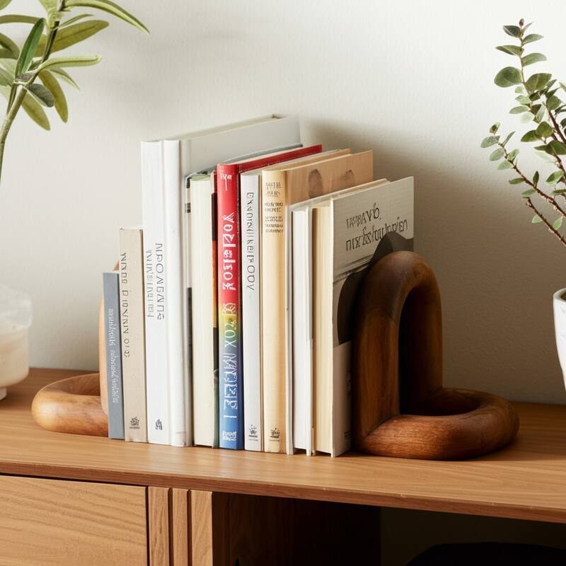 Looped Wooden Book Ends for Desk and Home Decor - Set of 2, 7" - 7.25"