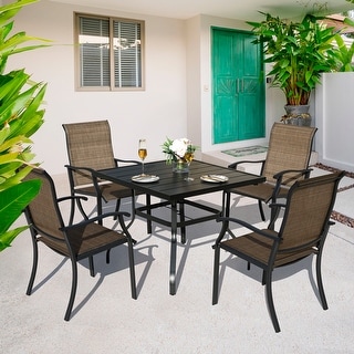 Outdoor 5-Piece Dining Set, Textilene Fabric, Powder-coated Iron Frame