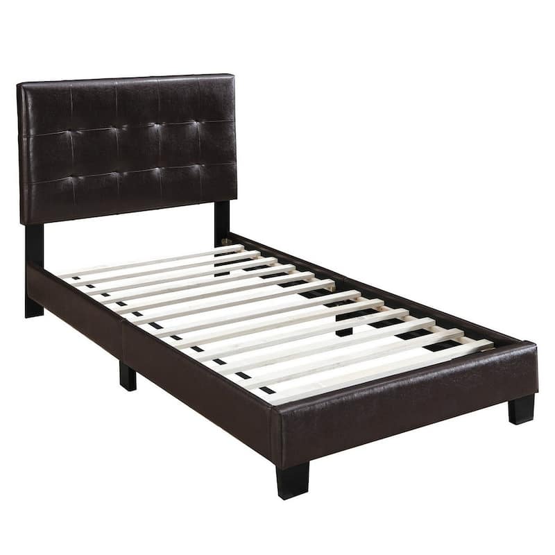 Twin Leatherette Bed with Checkered Tufted Headboard