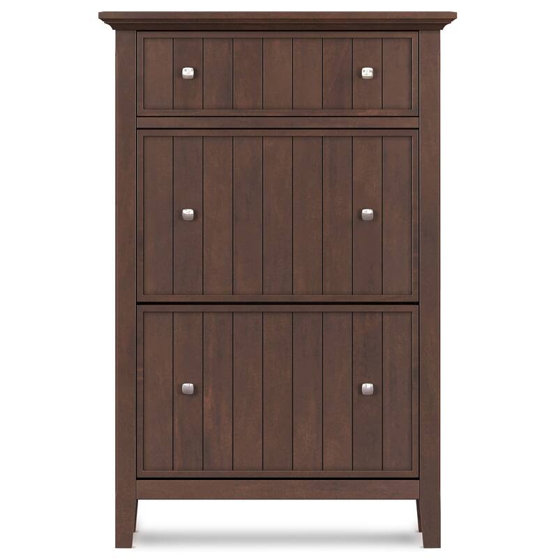 Acadian Solid Wood 36" Wide Small Storage Bench and 31.5" Wide Shoe Storage Cabinet in Brunette Brown