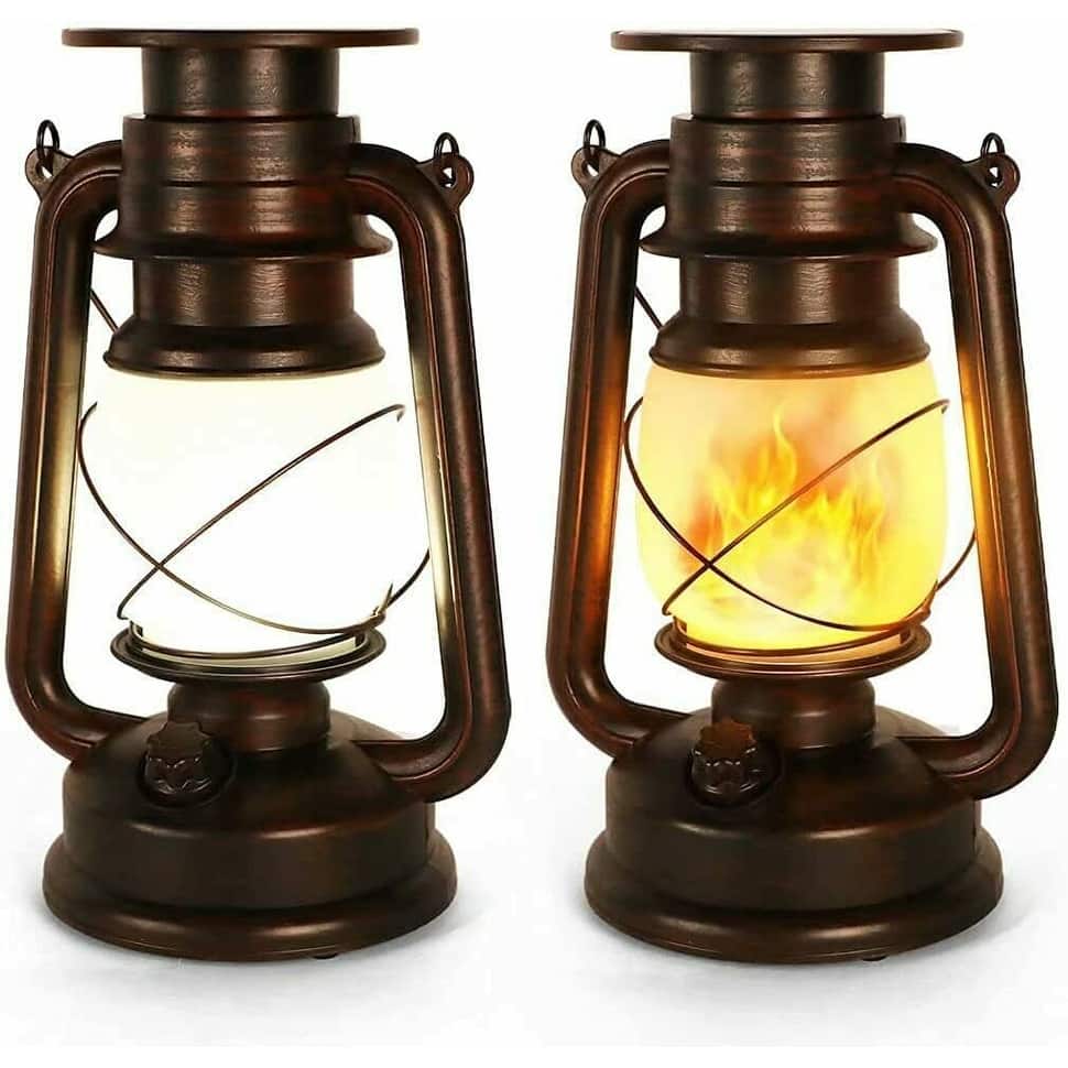 2 PCS Solar Flickering Flame LED Vintage Hanging Lantern
