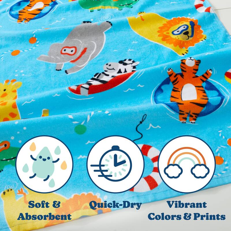 Linery & Co. 100% Cotton Printed Beach Towel for Kids, 30" x 60"