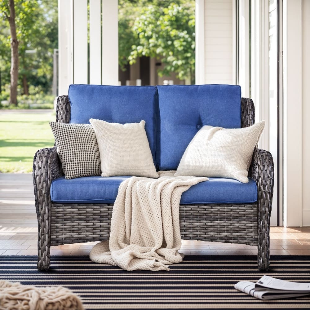 Gymojoy Outdoor High-back Wicker Loveseat Sofa For Home Garden