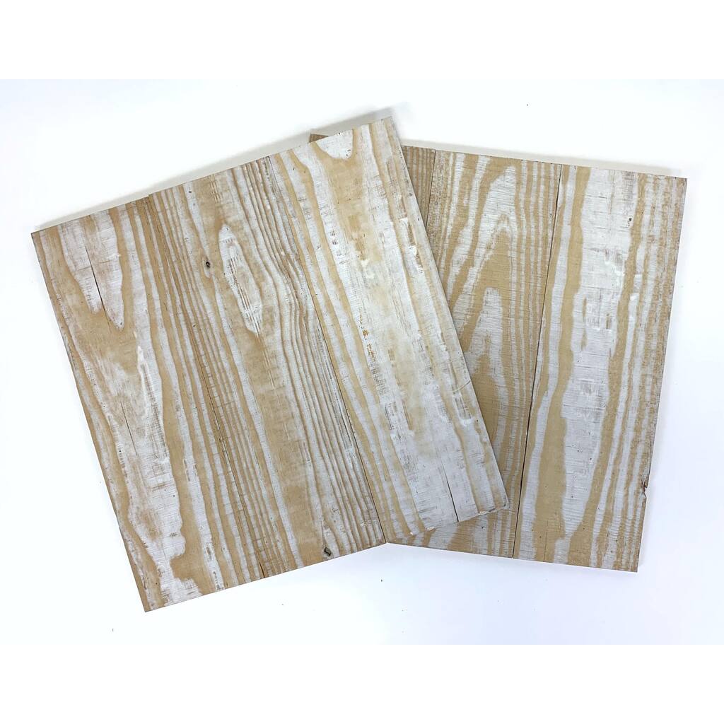 Set of Two Whitewash and Natural Wood Wall Art Hanging Panels