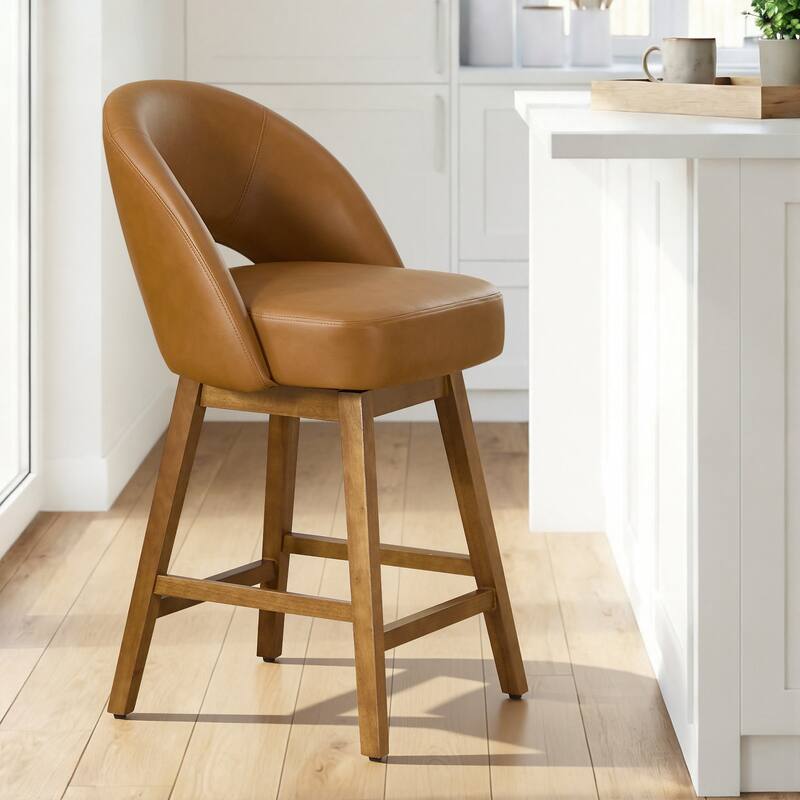 Upholstered Swivel Counter Height Bar Stools with Cutout Back and Solid Wood Frame - 38.2"H x 22.1"W x 23.6"D