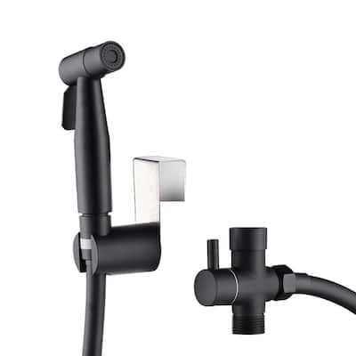 Toolkiss Hand Held Elongated Bidet Sprayer in Black / Silver - 6.88 in. W X 8.66 In. H X 2.75 in. D